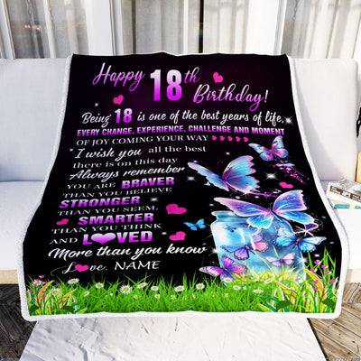 Personalized Happy 18th Birthday Decorations Blanket Butterfly Sweet Eighteen Sweet 18 Gifts For Girls Teen Birthday 18 Year Old Customized Fleece Blanket | siriusteestore