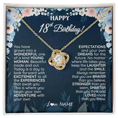 Love Knot Necklace 18K Yellow Gold Finish | 1 | Personalized Happy 18th Birthday Gifts Necklace Sweet Fifteen 18th Year Old Girl Birthday Gift Ideas For Her Daughter Niece Jewelry Gift Box Message Card | siriusteestore