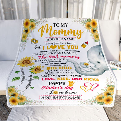 Personalized Happy 1st Mother's Day To My Mommy Blanket From Baby Bump Sunflower Custom Name Elephant Mom And Baby First Time Gifts Customized Fleece Blanket | siriusteestore