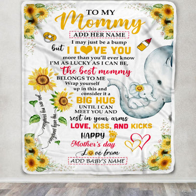 Personalized Happy 1st Mother's Day To My Mommy Blanket From Baby Bump Sunflower Custom Name Elephant Mom And Baby First Time Gifts Customized Fleece Blanket | siriusteestore