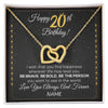Interlocking Hearts Necklace 18K Yellow Gold Finish | 1 | Personalized Happy 20Th Birthday Necklace For Her Girls Daughter Niece Sister Goddaughter Granddaughter 20 Year Old Birthday Customized Gift Box Message Card | siriusteestore