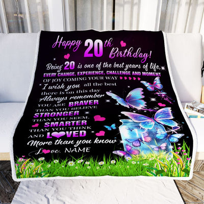 Personalized Happy 20th Birthday Decorations Blanket Butterfly Sweet Twenty Sweet 20 Gifts For Girls Teen Birthday 20 Year Old Customized Fleece Blanket | siriusteestore