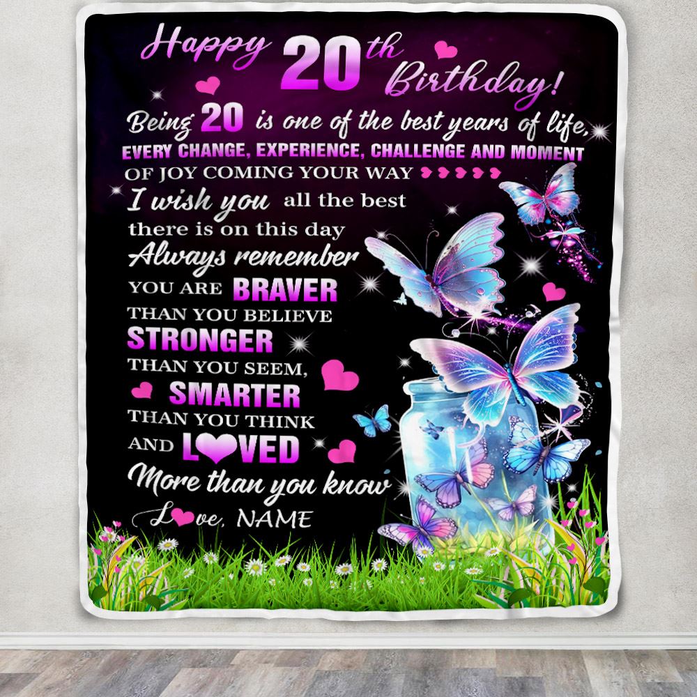 Personalized Happy 20th Birthday Decorations Blanket Butterfly