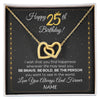 Interlocking Hearts Necklace 18K Yellow Gold Finish | 1 | Personalized Happy 25Th Birthday Necklace For Her Girls Daughter Niece Sister Goddaughter Granddaughter 25 Year Old Birthday Customized Gift Box Message Card | siriusteestore