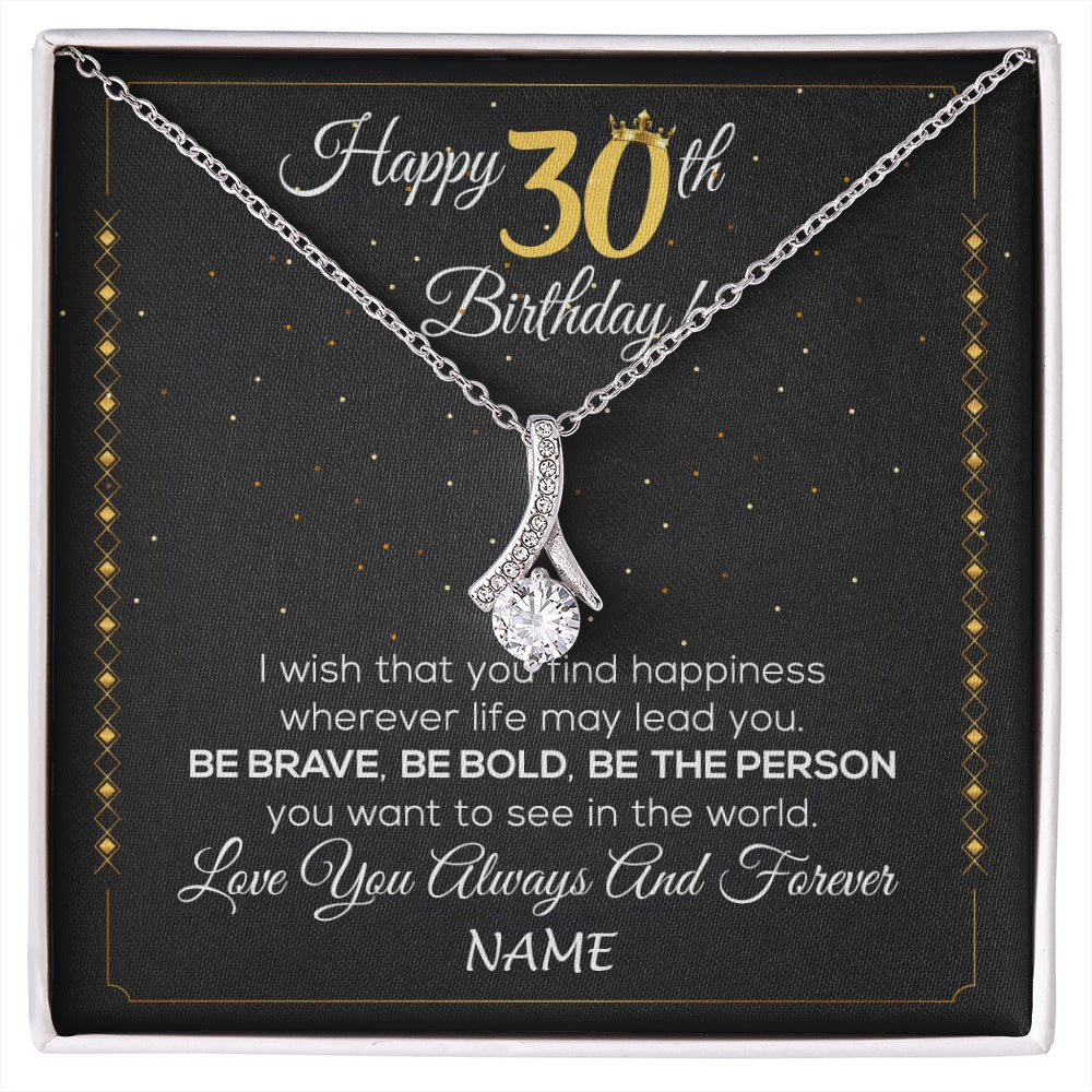 Alluring Beauty Necklace 14K White Gold Finish | 1 | Personalized Happy 30Th Birthday Necklace For Her Women Daughter Niece Sister Goddaughter Granddaughter 30 Year Old Birthday Customized Gift Box Message Card | siriusteestore.myshopify