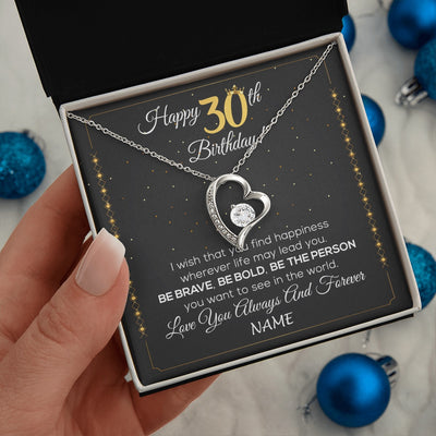 Forever Love Necklace 14K White Gold Finish | 2 | Personalized Happy 30Th Birthday Necklace For Her Women Daughter Niece Sister Goddaughter Granddaughter 30 Year Old Birthday Customized Gift Box Message Card | siriusteestore.myshopify