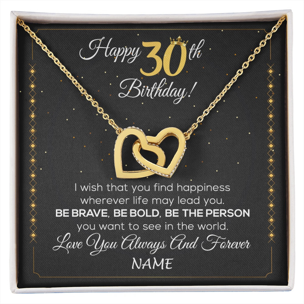 Interlocking Hearts Necklace 18K Yellow Gold Finish | 1 | Personalized Happy 30Th Birthday Necklace For Her Women Daughter Niece Sister Goddaughter Granddaughter 30 Year Old Birthday Customized Gift Box Message Card | siriusteestore.myshopify