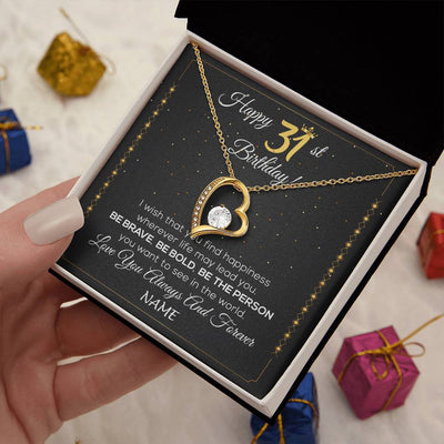 Forever Love Necklace 18K Yellow Gold Finish | 2 | Personalized Happy 31st Birthday Necklace For Her Girls Daughter Niece Sister Goddaughter Granddaughter 31 Year Old Birthday Customized Gift Box Message Card | siriusteestore