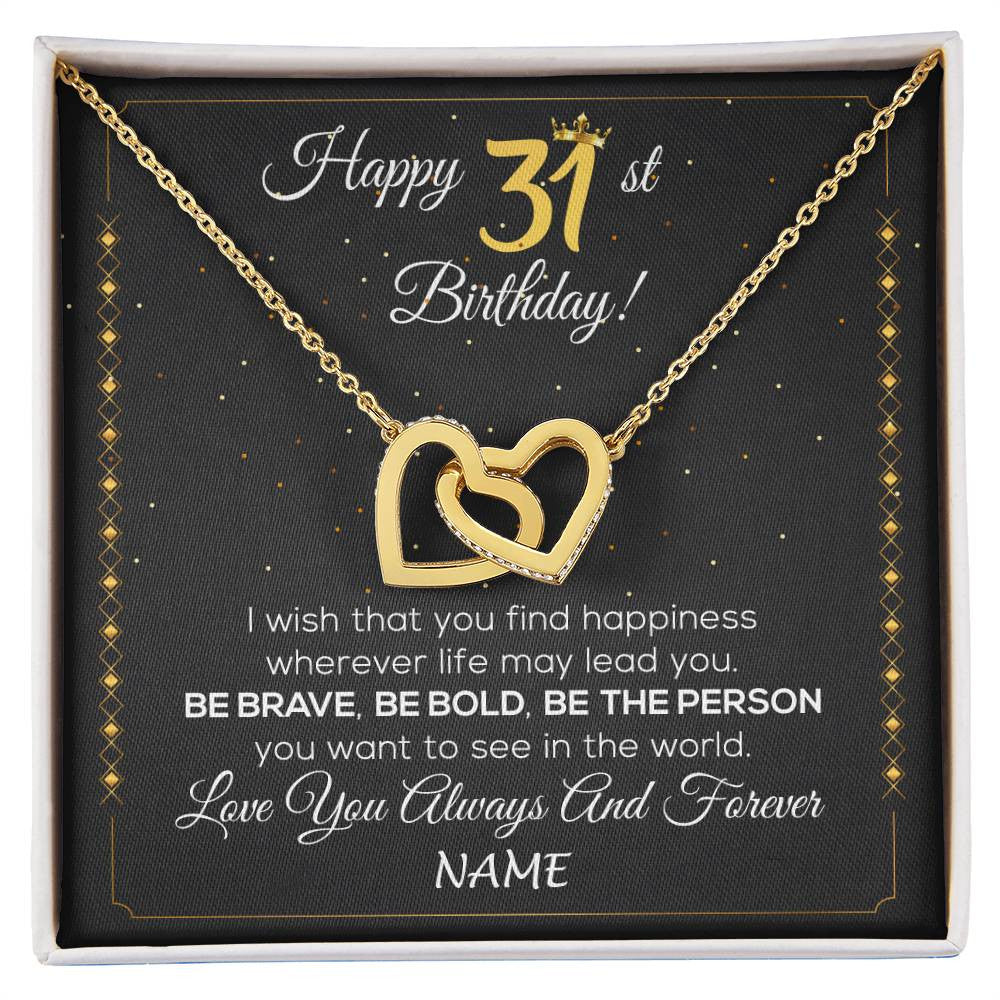 Interlocking Hearts Necklace 18K Yellow Gold Finish | 1 | Personalized Happy 31st Birthday Necklace For Her Girls Daughter Niece Sister Goddaughter Granddaughter 31 Year Old Birthday Customized Gift Box Message Card | siriusteestore