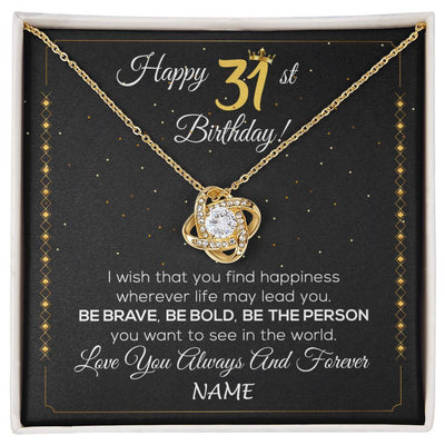 Love Knot Necklace 18K Yellow Gold Finish | 1 | Personalized Happy 31st Birthday Necklace For Her Girls Daughter Niece Sister Goddaughter Granddaughter 31 Year Old Birthday Customized Gift Box Message Card | siriusteestore
