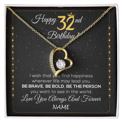 Forever Love Necklace 18K Yellow Gold Finish | 1 | Personalized Happy 32nd Birthday Necklace For Her Girls Daughter Niece Sister Goddaughter Granddaughter 32 Year Old Birthday Customized Gift Box Message Card | siriusteestore