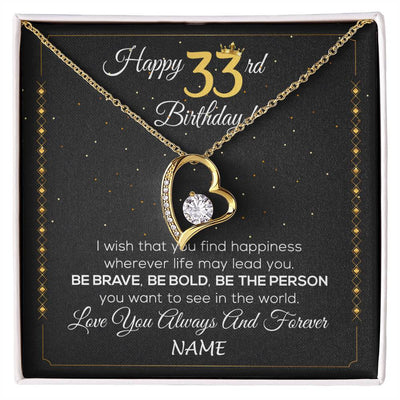 Forever Love Necklace 18K Yellow Gold Finish | 1 | Personalized Happy 33rd Birthday Necklace For Her Girls Daughter Niece Sister Goddaughter Granddaughter 33 Year Old Birthday Customized Gift Box Message Card | siriusteestore
