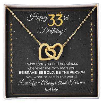 Interlocking Hearts Necklace 18K Yellow Gold Finish | 1 | Personalized Happy 33rd Birthday Necklace For Her Girls Daughter Niece Sister Goddaughter Granddaughter 33 Year Old Birthday Customized Gift Box Message Card | siriusteestore