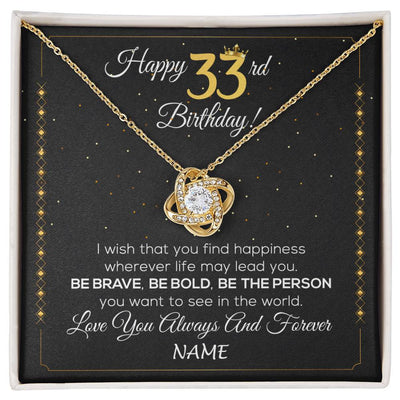 Love Knot Necklace 18K Yellow Gold Finish | 1 | Personalized Happy 33rd Birthday Necklace For Her Girls Daughter Niece Sister Goddaughter Granddaughter 33 Year Old Birthday Customized Gift Box Message Card | siriusteestore