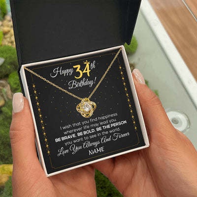 Love Knot Necklace 18K Yellow Gold Finish | 2 | Personalized Happy 34Th Birthday Necklace For Her Girls Daughter Niece Sister Goddaughter Granddaughter 34 Year Old Birthday Customized Gift Box Message Card | siriusteestore