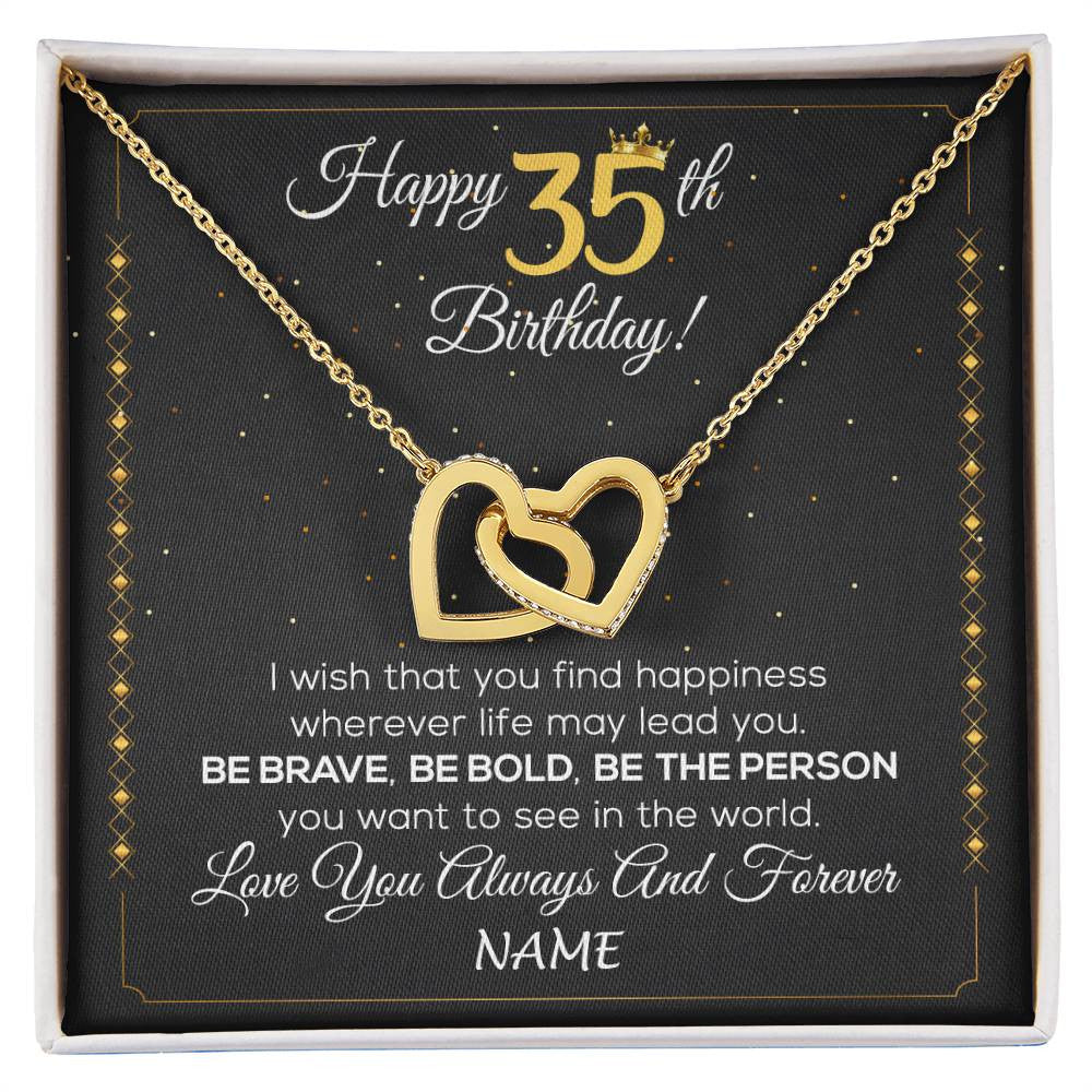 Interlocking Hearts Necklace 18K Yellow Gold Finish | 1 | Personalized Happy 35Th Birthday Necklace For Her Girls Daughter Niece Sister Goddaughter Granddaughter 35 Year Old Birthday Customized Gift Box Message Card | siriusteestore