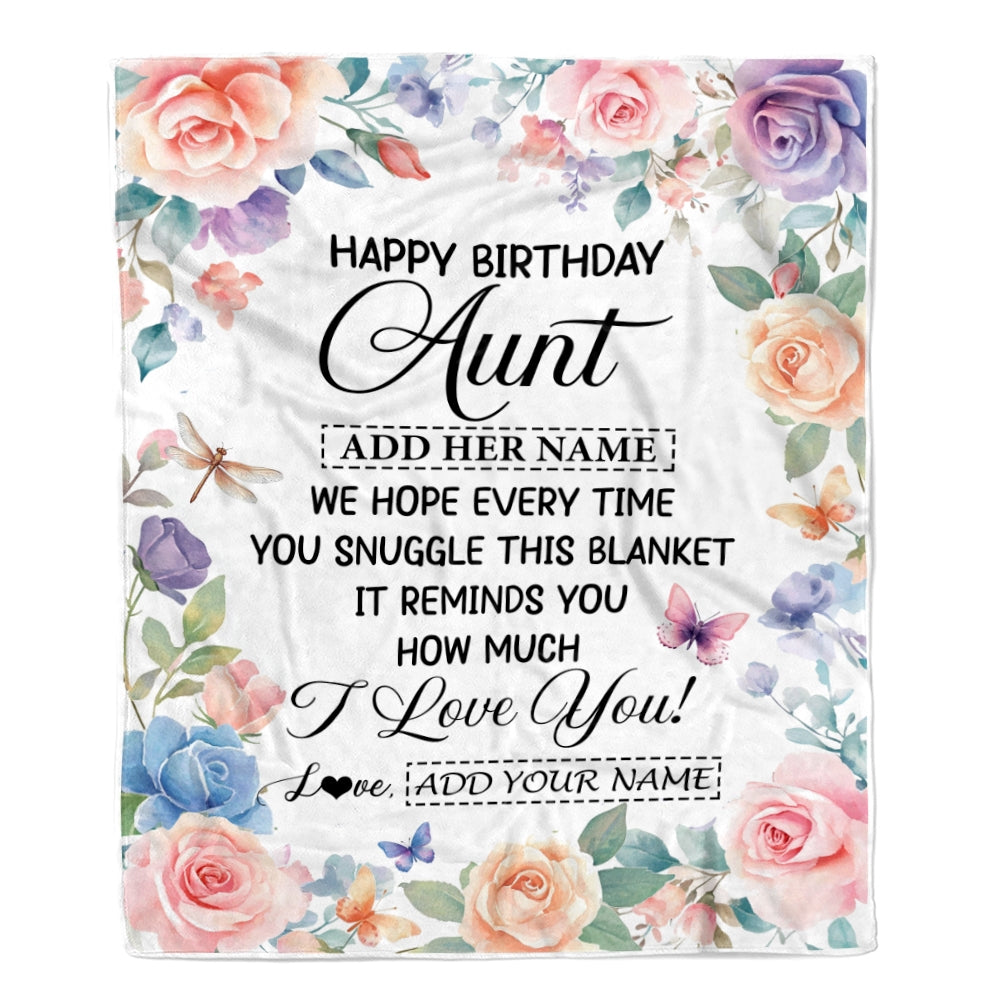 Personalized Happy Birthday Aunt Gifts From Niece Nephew Blanket Butterfly Flower Present Birthday Gift For Aunt Gifts Customized Fleece Throw Blanket | siriusteestore