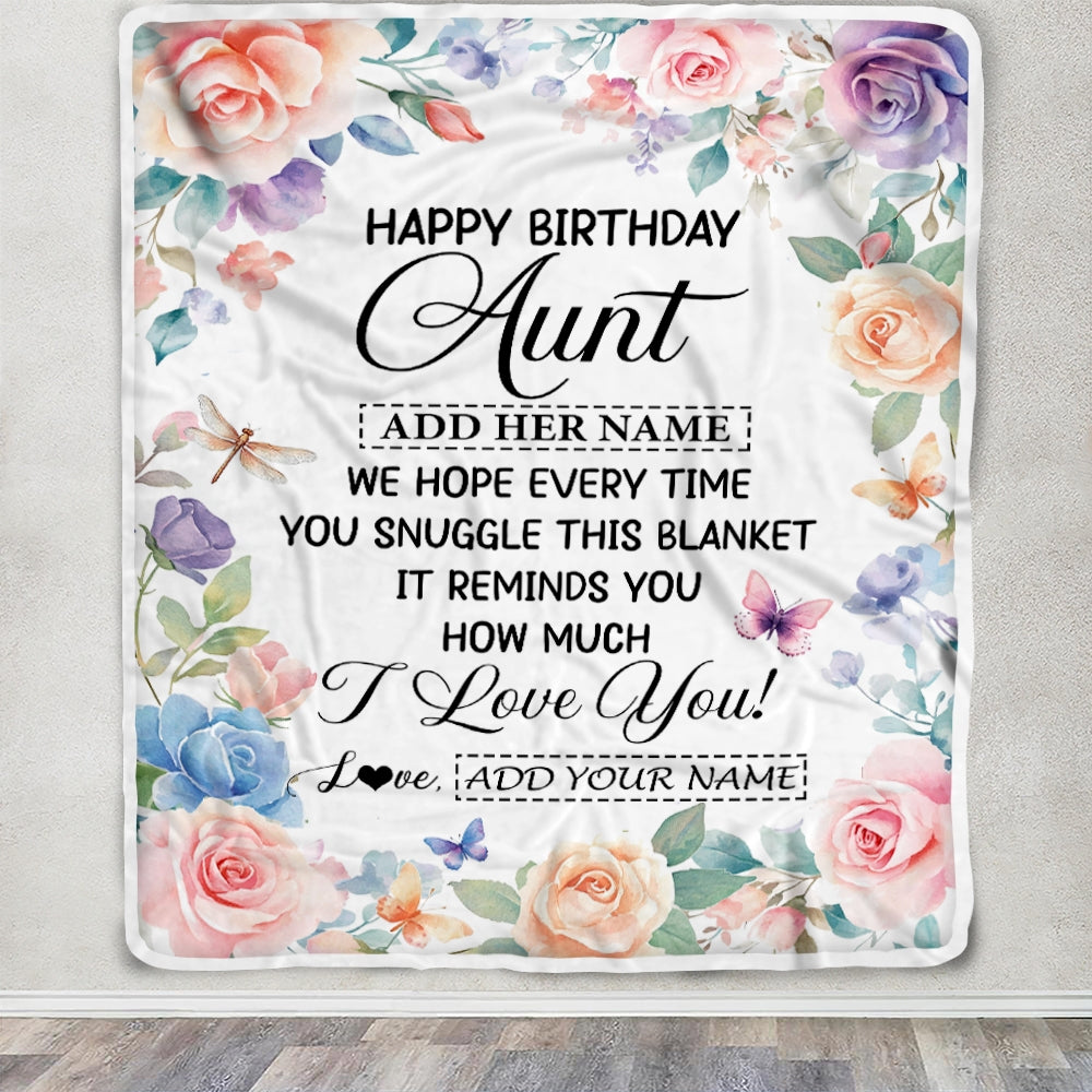 Personalized Happy Birthday Aunt Gifts From Niece Nephew Blanket Butterfly Flower Present Birthday Gift For Aunt Gifts Customized Fleece Throw Blanket | siriusteestore