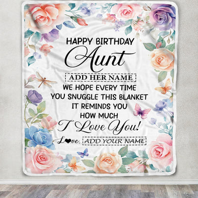 Personalized Happy Birthday Aunt Gifts From Niece Nephew Blanket Butterfly Flower Present Birthday Gift For Aunt Gifts Customized Fleece Throw Blanket | siriusteestore