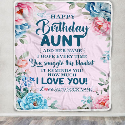 Personalized Happy Birthday Aunt Gifts From Niece Nephew Blanket Floral Flower Birthday Gifts For Aunt Gifts For Birthday Customized Fleece Throw Blanket | siriusteestore