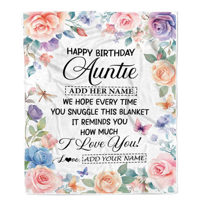 Personalized Happy Birthday Auntie Gifts From Niece Nephew Blanket Butterfly Flower Present Birthday Gift For Auntie Gifts Customized Fleece Throw Blanket | siriusteestore