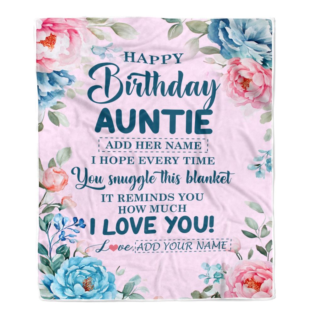 Personalized Happy Birthday Auntie Gifts From Niece Nephew Blanket Floral Flower Birthday Gifts For Auntie Gifts For Birthday Customized Fleece Throw Blanket | siriusteestore