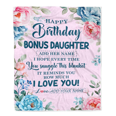 Personalized Happy Birthday Bonus Daughter Gifts From Mom Dad Blanket Floral Flower Birthday Gifts For Stepdaughter Gifts Birthday Customized Fleece Blanket | siriusteestore