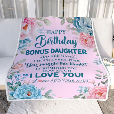 Personalized Happy Birthday Bonus Daughter Gifts From Mom Dad Blanket Floral Flower Birthday Gifts For Stepdaughter Gifts Birthday Customized Fleece Blanket | siriusteestore