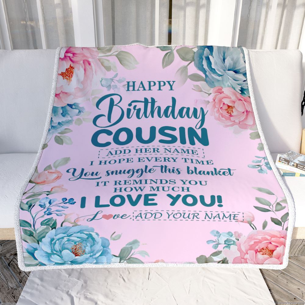 Personalized Happy Birthday Cousin Gifts From Family Blanket Floral Flower Birthday Gifts For Cousin Gifts For Birthday Customized Fleece Throw Blanket | siriusteestore