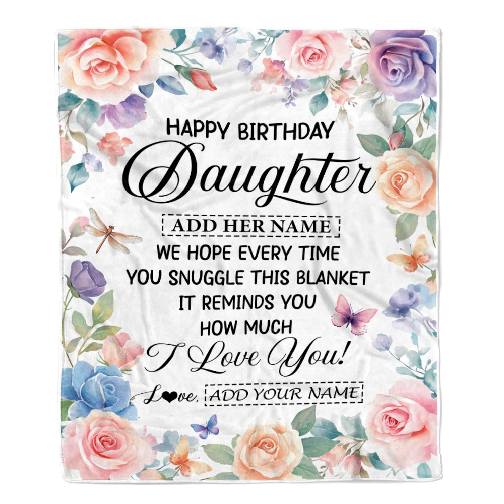 Personalized Happy Birthday Daughter Gifts From Mom Dad Blanket Butterfly Flower Present Birthday Gift For Daughter Gifts Customized Fleece Throw Blanket | siriusteestore
