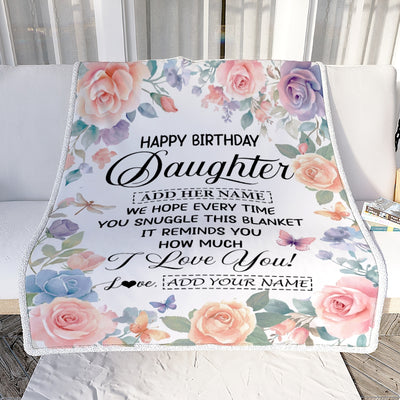 Personalized Happy Birthday Daughter Gifts From Mom Dad Blanket Butterfly Flower Present Birthday Gift For Daughter Gifts Customized Fleece Throw Blanket | siriusteestore