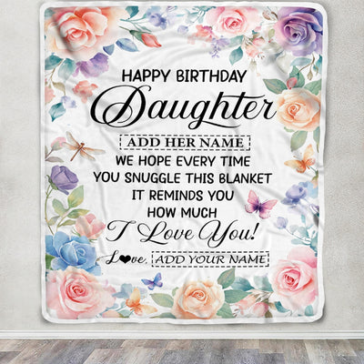 Personalized Happy Birthday Daughter Gifts From Mom Dad Blanket Butterfly Flower Present Birthday Gift For Daughter Gifts Customized Fleece Throw Blanket | siriusteestore