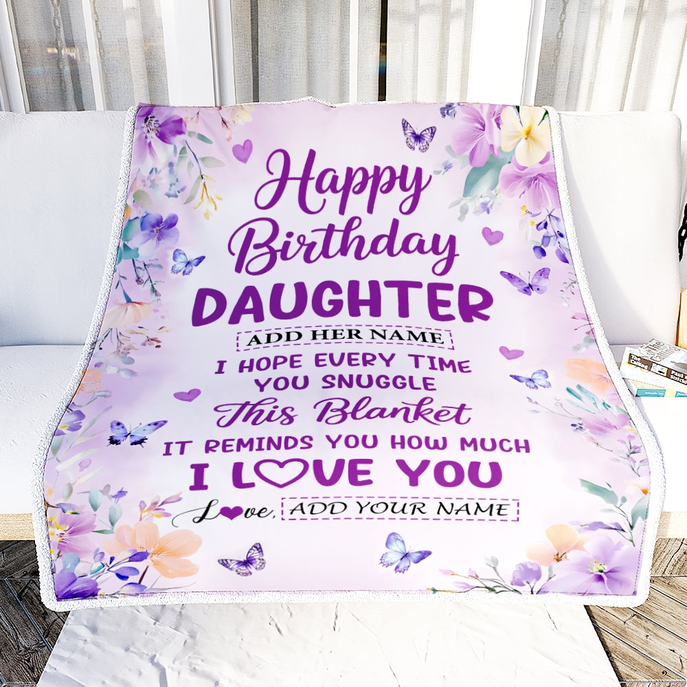 Personalized Happy Birthday Daughter Gifts From Mom Dad Blanket I Love You Purple Floral Birthday Gift Idea For Daughter Gifts Customized Fleece Throw Blanket | siriusteestore