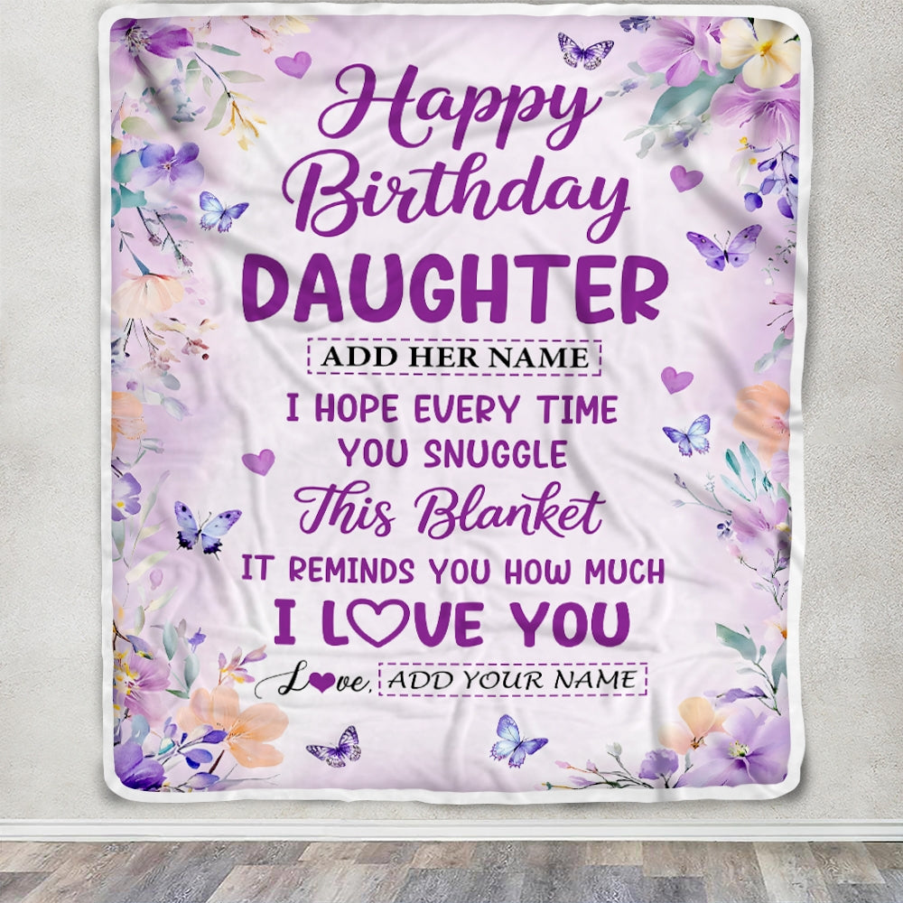 Personalized Happy Birthday Daughter Gifts From Mom Dad Blanket I Love You Purple Floral Birthday Gift Idea For Daughter Gifts Customized Fleece Throw Blanket | siriusteestore