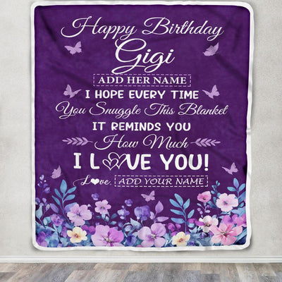 Personalized Happy Birthday Gigi Birthday Gifts From Granddaughter Grandson Blanket Purple Floral Unique Birthday Gifts Gigi Gifts Customized Fleece Blanket | siriusteestore