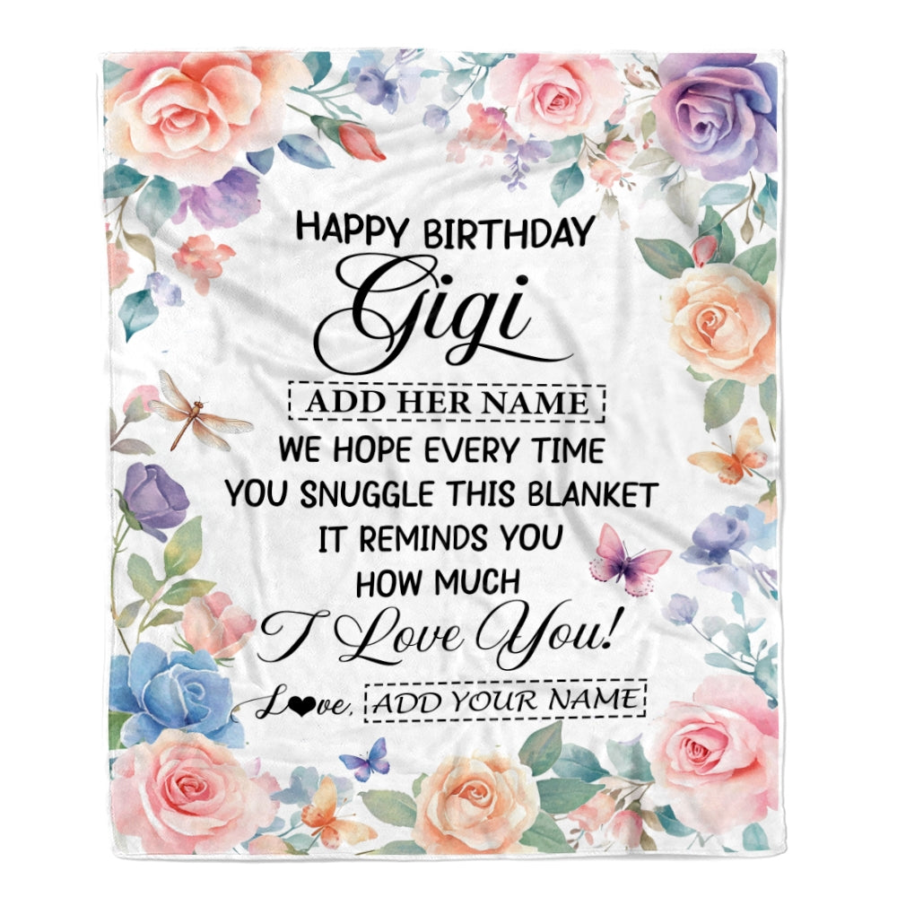 Personalized Happy Birthday Gigi Gifts From Granddaughter Grandkids Blanket Butterfly Flower Present Birthday Gift For Gigi Gifts Customized Fleece Blanket | siriusteestore