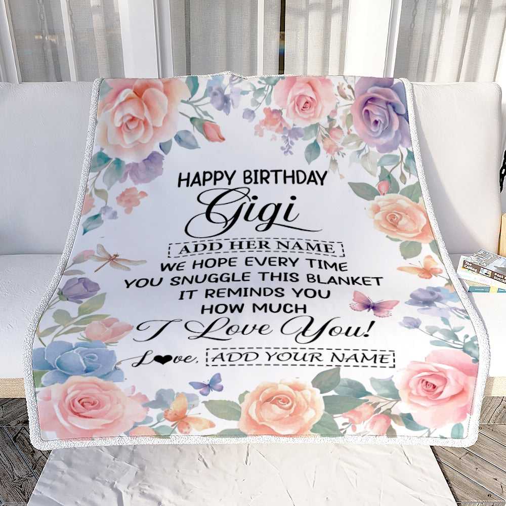 Personalized Happy Birthday Gigi Gifts From Granddaughter Grandkids Blanket Butterfly Flower Present Birthday Gift For Gigi Gifts Customized Fleece Blanket | siriusteestore