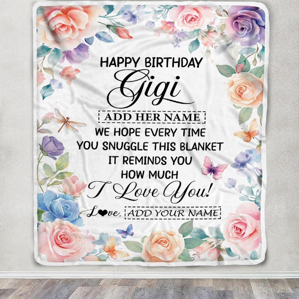 Personalized Happy Birthday Gigi Gifts From Granddaughter Grandkids Blanket Butterfly Flower Present Birthday Gift For Gigi Gifts Customized Fleece Blanket | siriusteestore