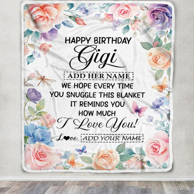 Personalized Happy Birthday Gigi Gifts From Granddaughter Grandkids Blanket Butterfly Flower Present Birthday Gift For Gigi Gifts Customized Fleece Blanket | siriusteestore