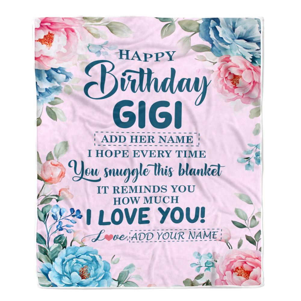 Personalized Happy Birthday Gigi Gifts From Granddaughter Grandson Blanket Floral Flower Birthday Gifts For Gigi Gifts For Birthday Customized Fleece Blanket | siriusteestore