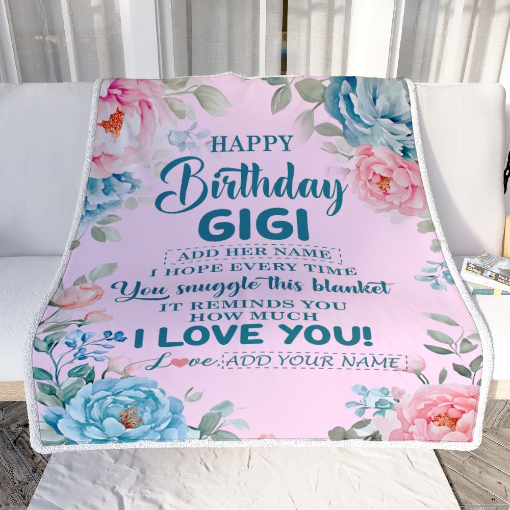 Personalized Happy Birthday Gigi Gifts From Granddaughter Grandson Blanket Floral Flower Birthday Gifts For Gigi Gifts For Birthday Customized Fleece Blanket | siriusteestore