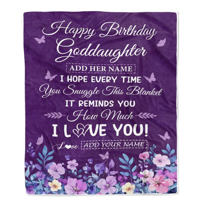 Personalized Happy Birthday Goddaughter Birthday Gifts From Godmother Blanket Purple Floral Unique Birthday Gifts Goddaughter Gifts Customized Fleece Blanket | siriusteestore