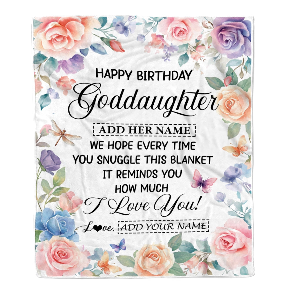 Personalized Happy Birthday Goddaughter Gifts From Godmother Blanket Butterfly Flower Present Birthday Gift For Goddaughter Gifts Customized Fleece Blanket | siriusteestore