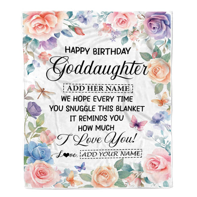 Personalized Happy Birthday Goddaughter Gifts From Godmother Blanket Butterfly Flower Present Birthday Gift For Goddaughter Gifts Customized Fleece Blanket | siriusteestore