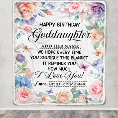 Personalized Happy Birthday Goddaughter Gifts From Godmother Blanket Butterfly Flower Present Birthday Gift For Goddaughter Gifts Customized Fleece Blanket | siriusteestore