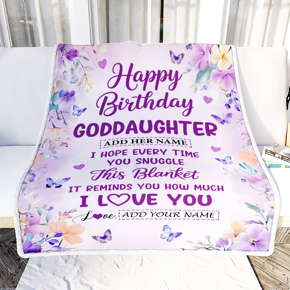 Personalized Happy Birthday Goddaughter Gifts From Godmother Blanket I Love You Purple Floral Birthday Gift Idea For Goddaughter Gifts Custom Fleece Blanket | siriusteestore