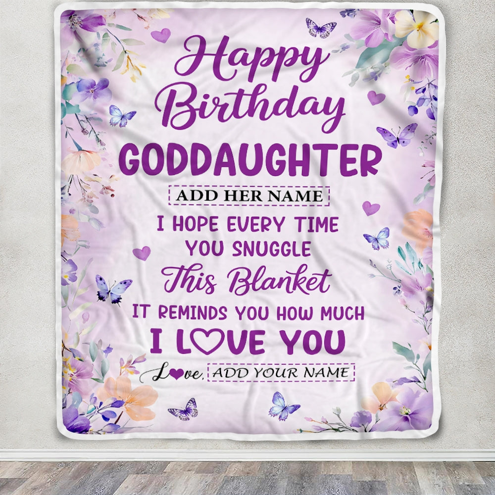 Personalized Happy Birthday Goddaughter Gifts From Godmother Blanket I Love You Purple Floral Birthday Gift Idea For Goddaughter Gifts Custom Fleece Blanket | siriusteestore