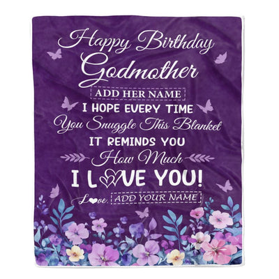 Personalized Happy Birthday Godmother Birthday Gifts From Niece Nephew Blanket Purple Floral Unique Birthday Gifts Aunt Gifts Customized Fleece Throw Blanket | siriusteestore