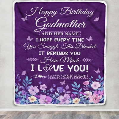 Personalized Happy Birthday Godmother Birthday Gifts From Niece Nephew Blanket Purple Floral Unique Birthday Gifts Aunt Gifts Customized Fleece Throw Blanket | siriusteestore