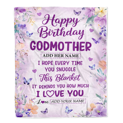 Personalized Happy Birthday Godmother Gifts From Goddaughter Godson Blanket I Love You Purple Floral Birthday Gift Idea For Aunt Gifts Custom Fleece Blanket | siriusteestore